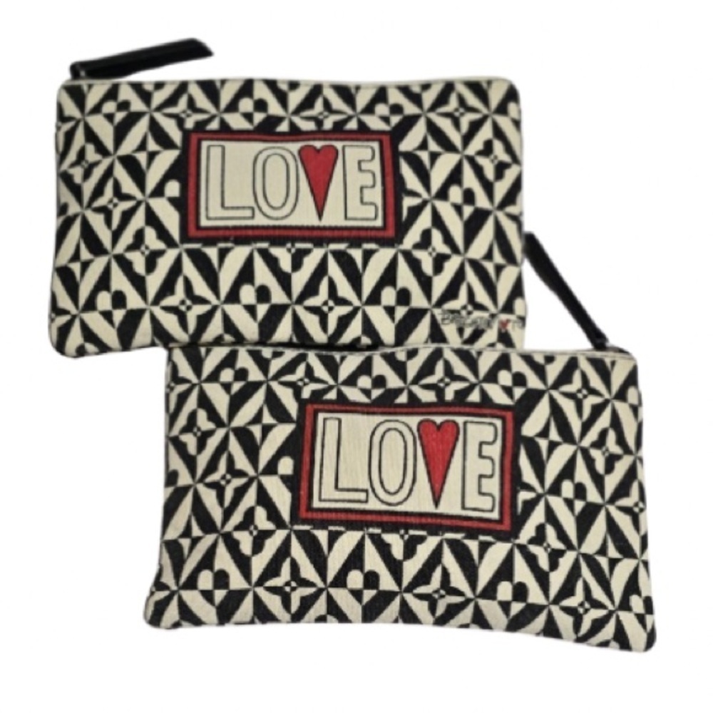 Brighton LOVE Zipper Pouch Set of 2 – Black & White Geometric Design, NWOT